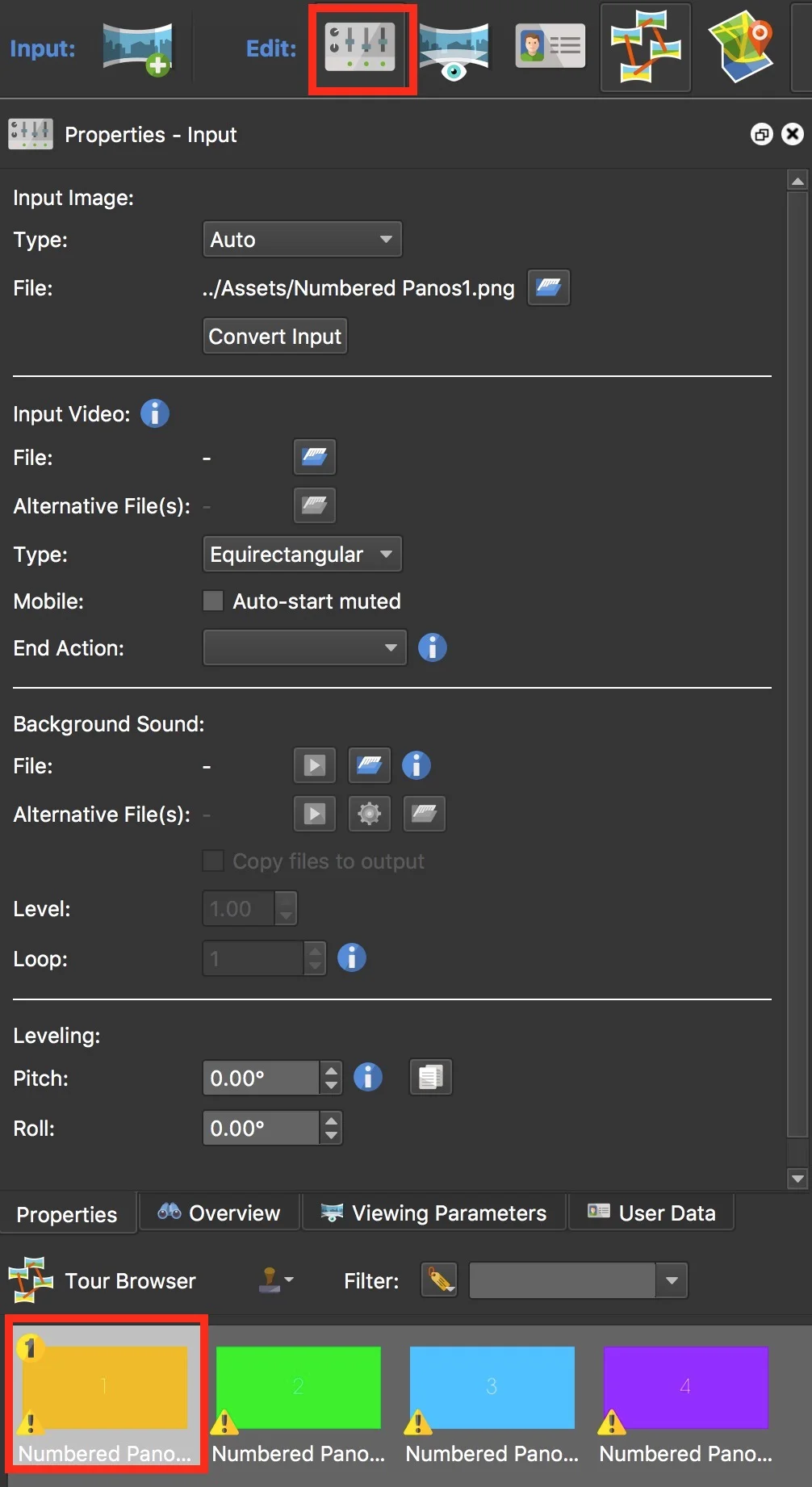 Figure #6: Node 1 selected and Properties Panel open