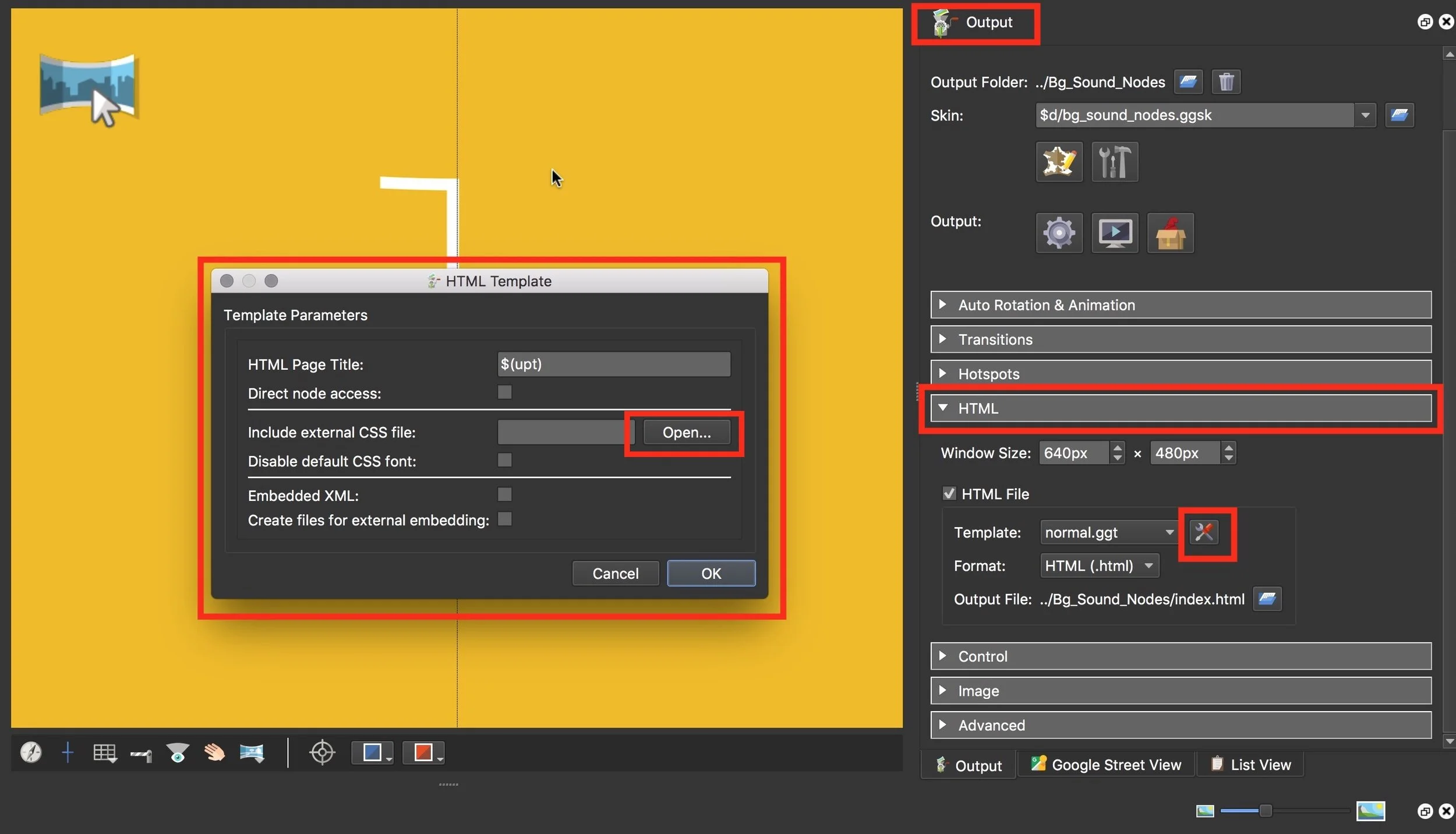 Figure #9: HTML Template window