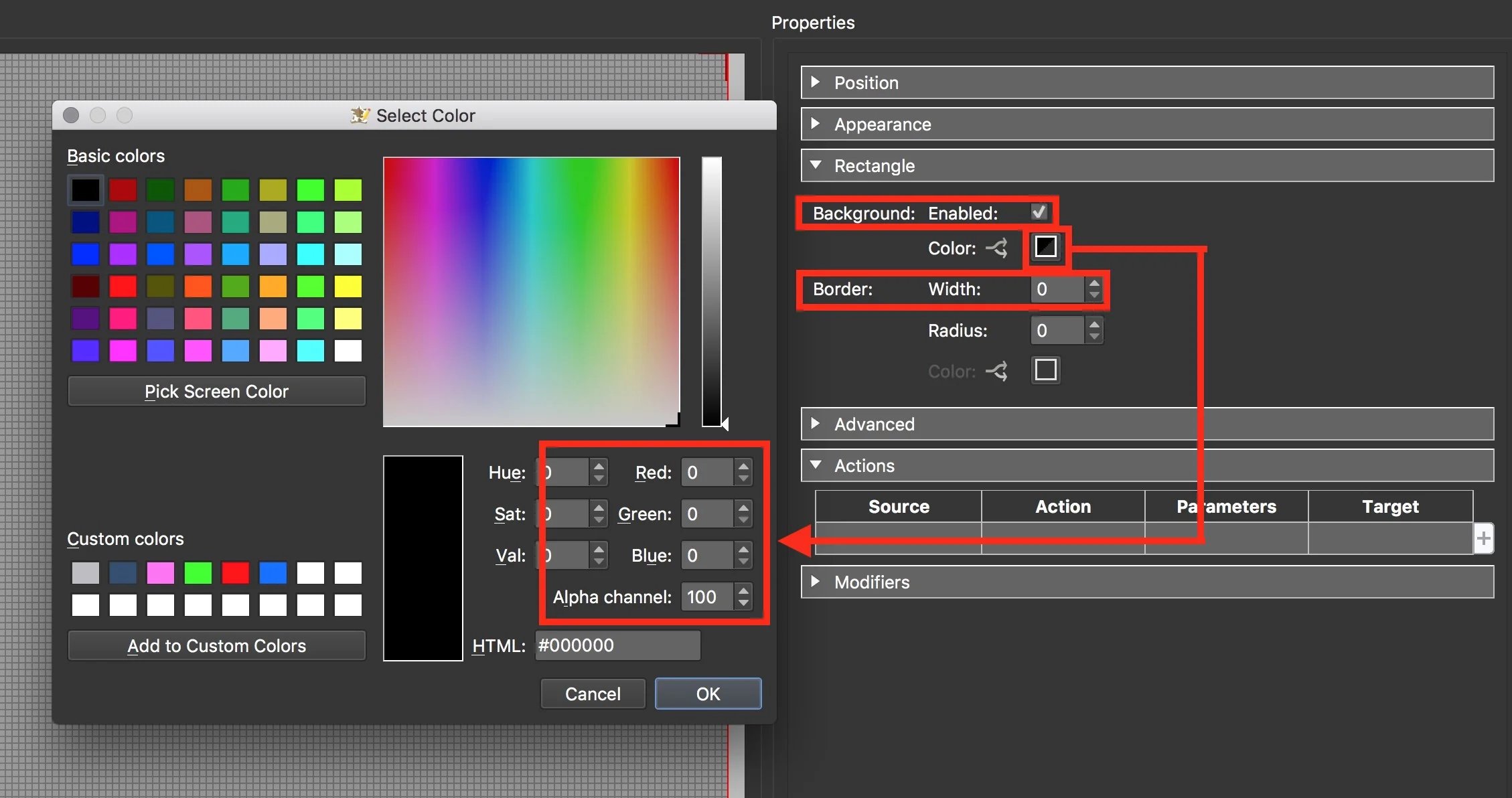 Figure #21: Set the element background color and border