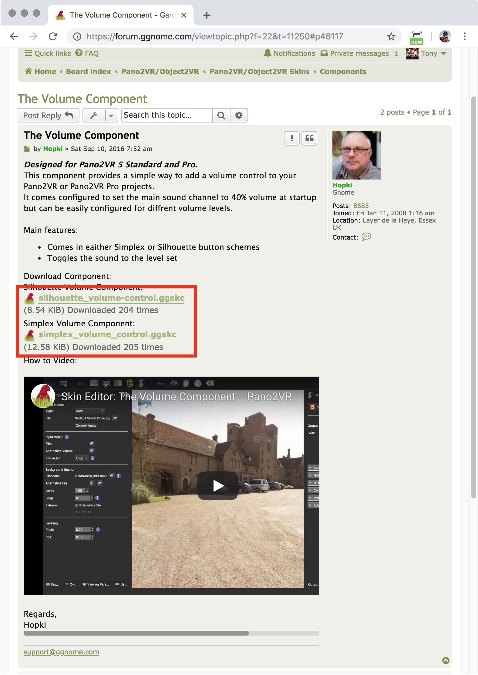 Figure #1: Download link for the Volume Component