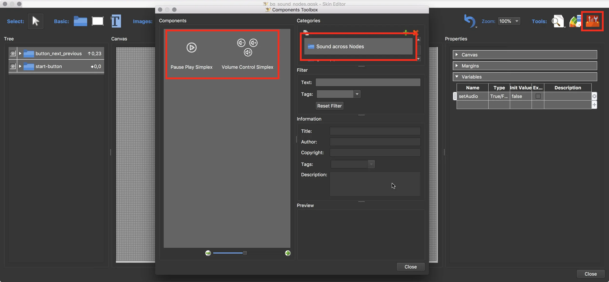 Figure #17: Skin Editor and Component Toolbox window