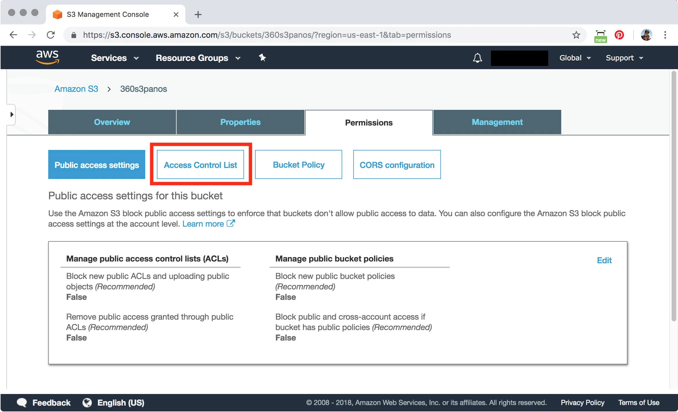 Figure #24: Click to proceed to Access Control List