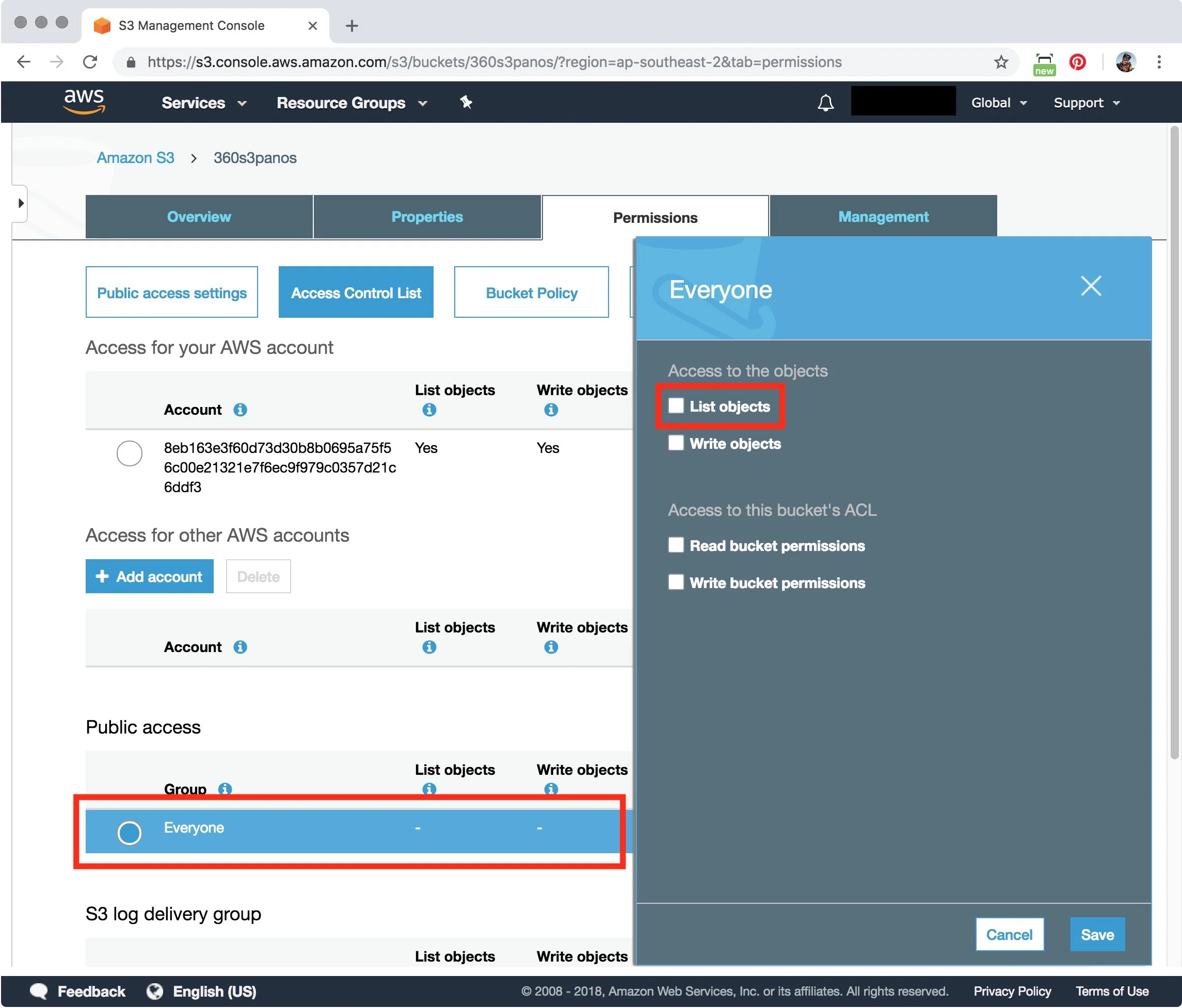 Figure #26: Public access Everyone settings window