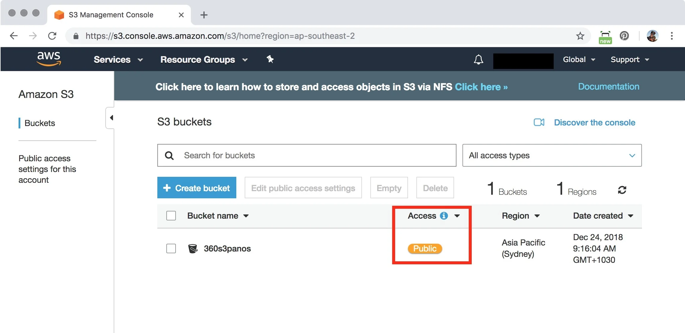Figure #32: The bucket is now available to the public