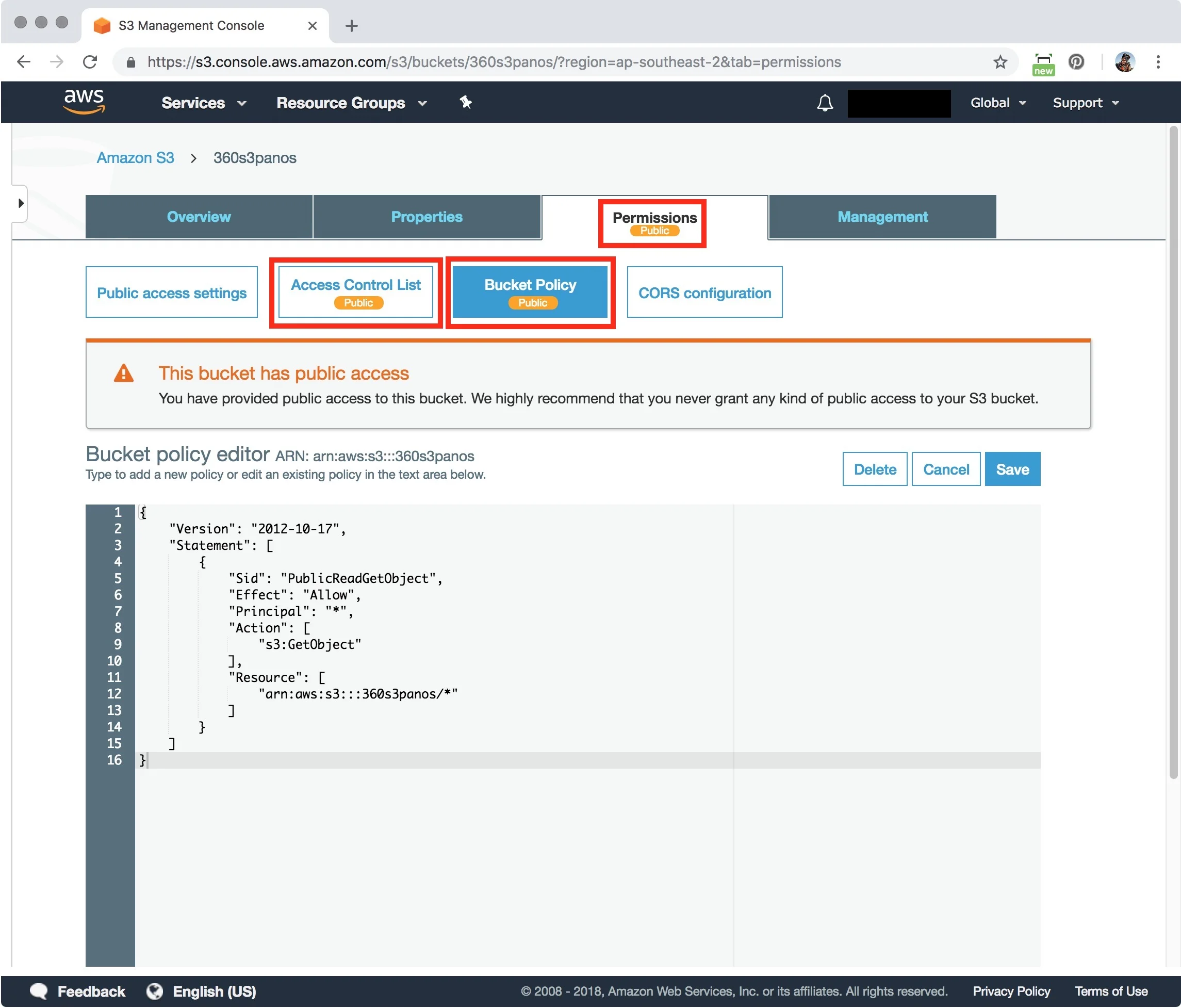 Figure #31: Public access is now set on Permissions
