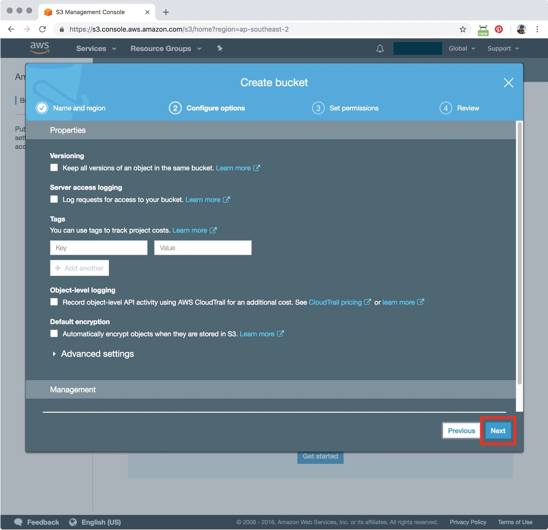 Figure #11: Default settings for Configure options