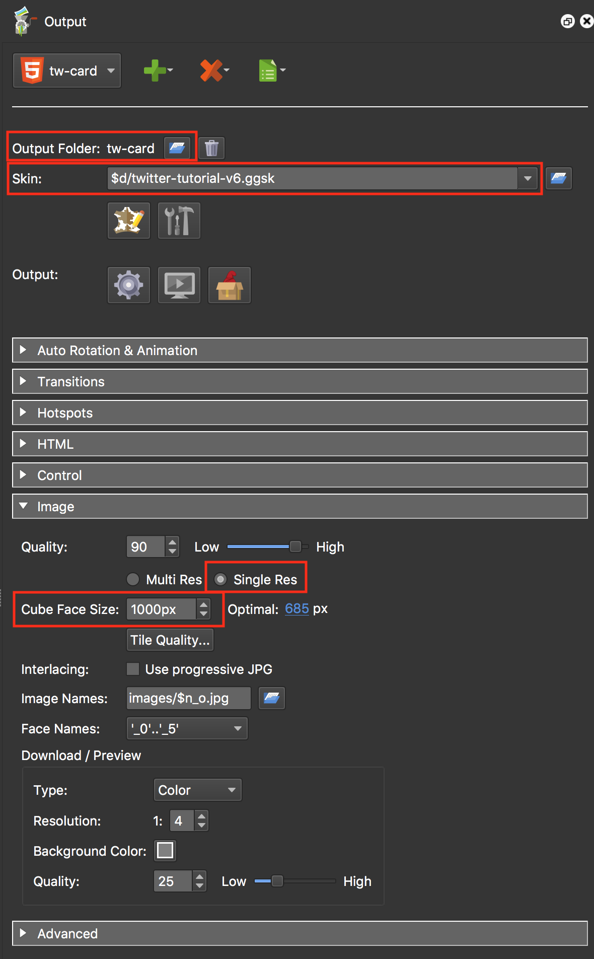 Figure #2: Output Settings