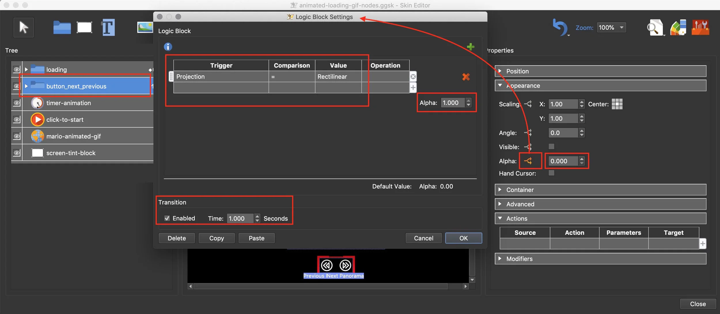 Figure #7: Appearance settings for the button_next_previous component