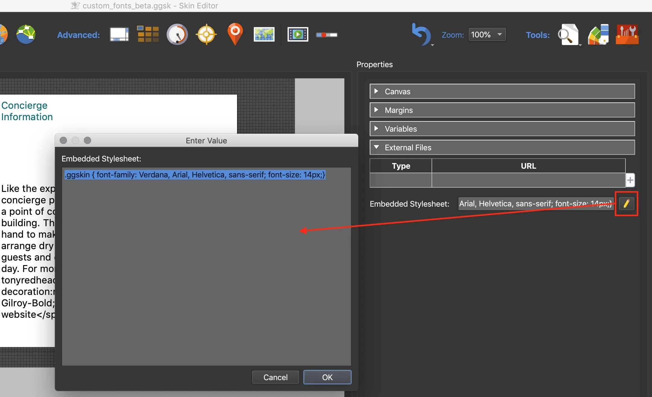 Figure #4: Embedded Stylesheets; Enter Value window