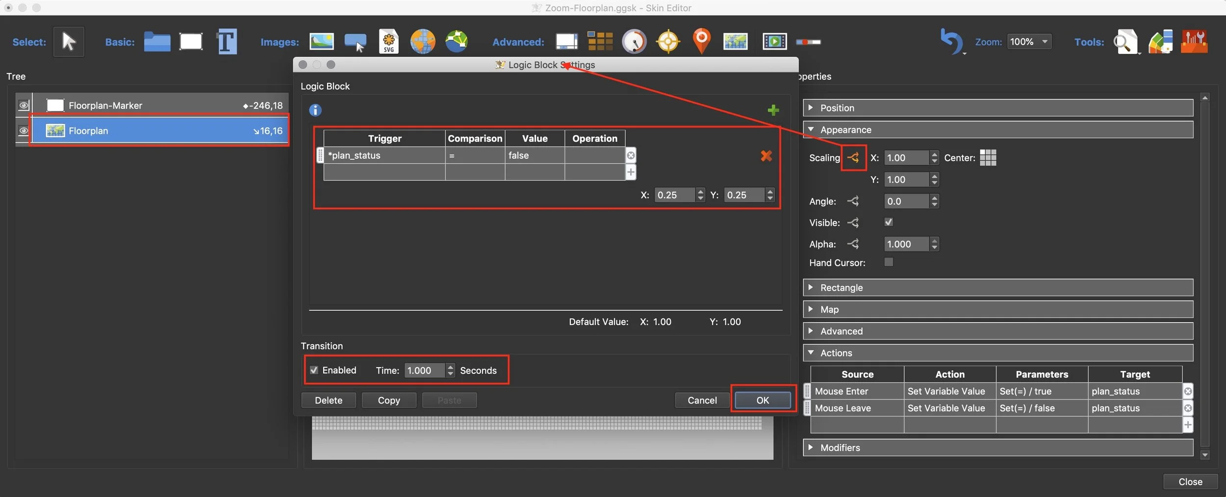 Figure #7: Properties/Appearance/Scaling - Logic Block