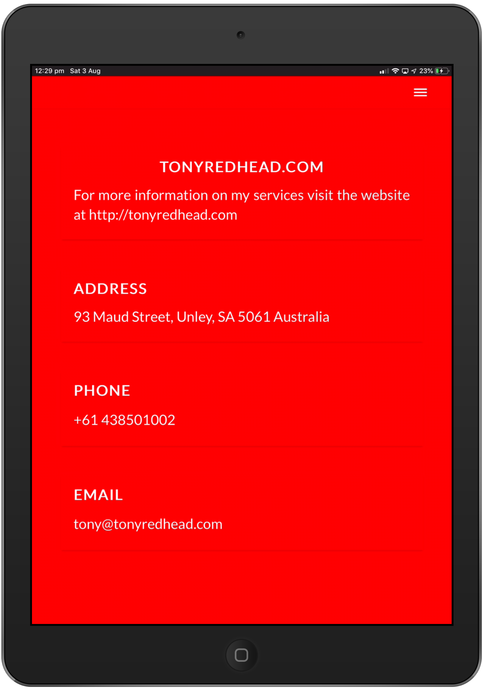 iPad Contact Screen - Style 1