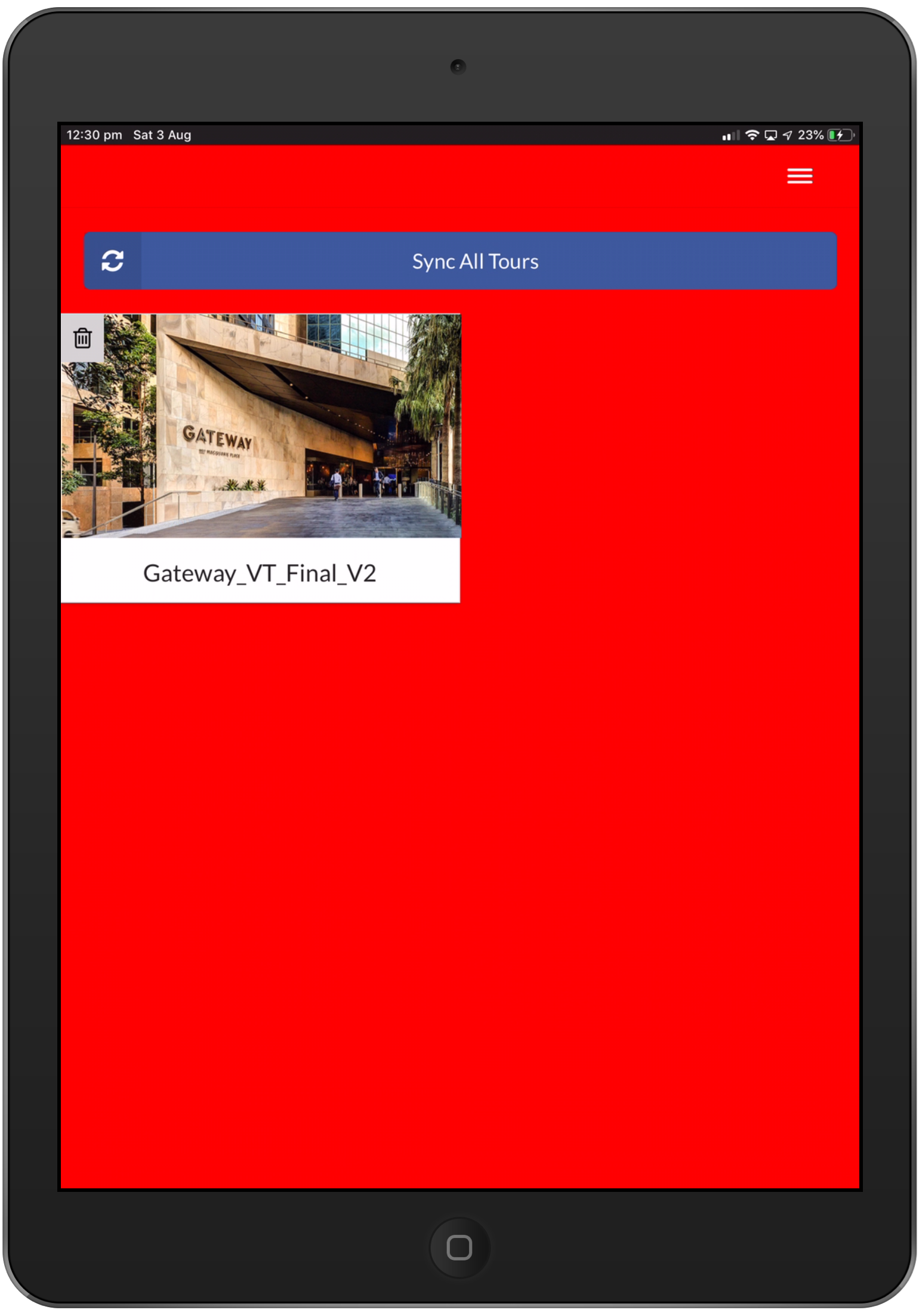 iPad Offline Tours Screen
