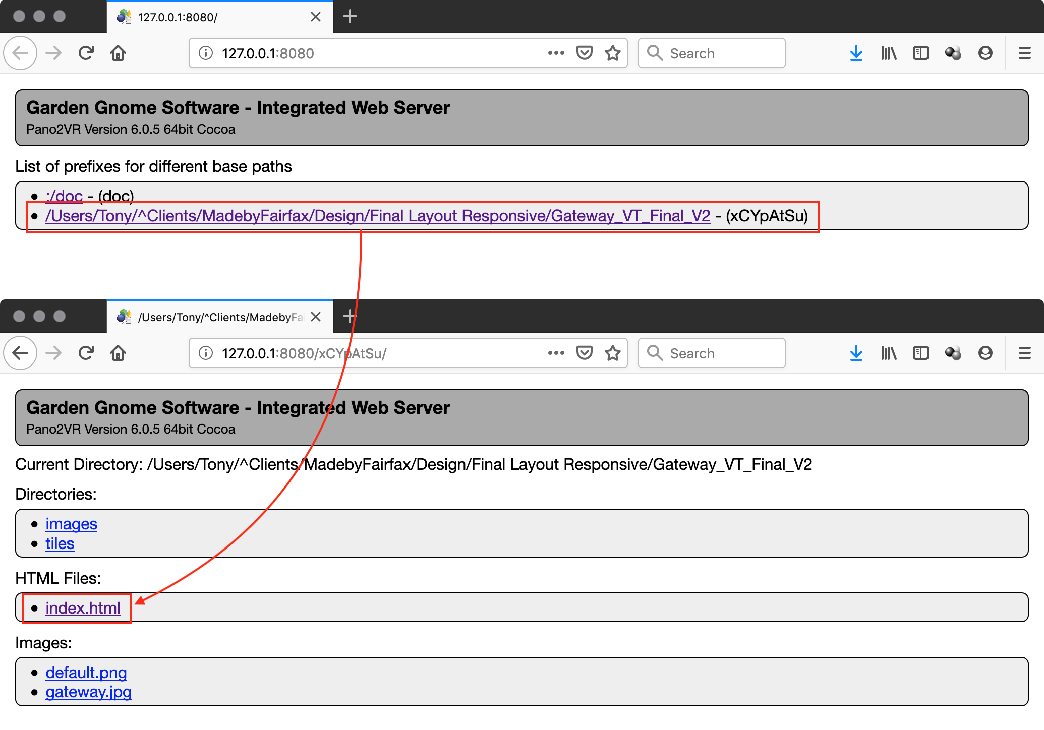 Figure #6: click through to index.html file