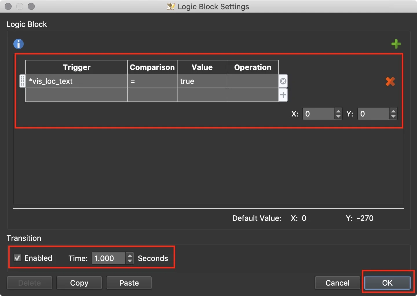 Figure #11: Set the logic block to position the room-description-textbox