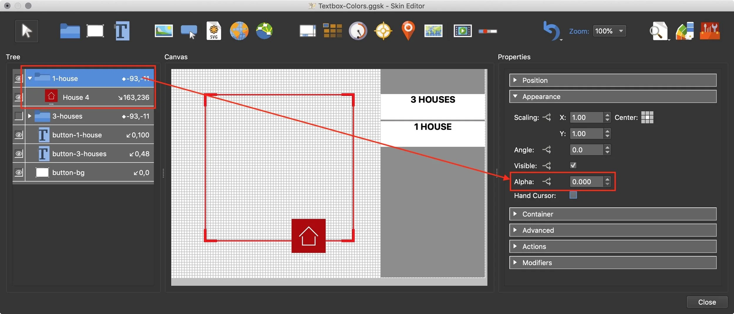 Figure #7: Set container Alpha value