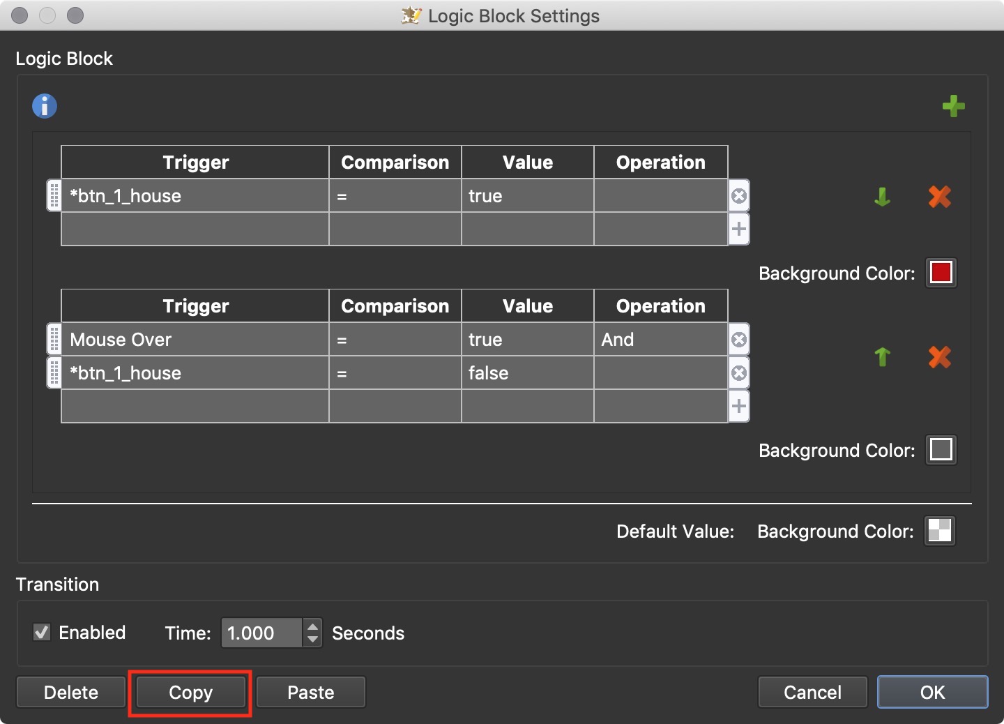 Figure #11: Copy the settings from the Background: Color: Logic Block