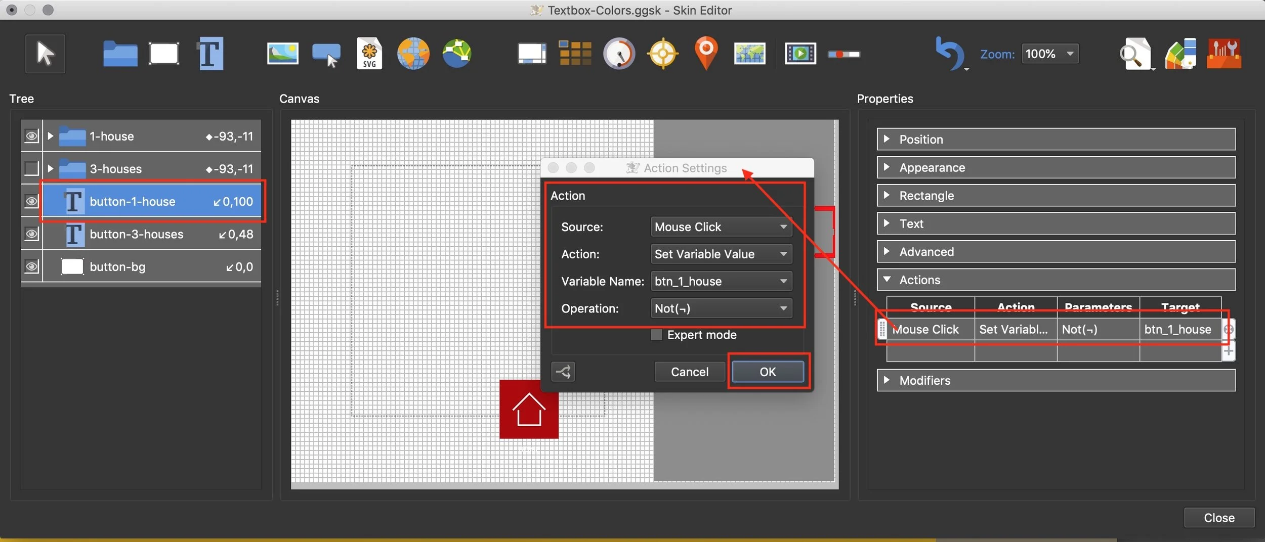 Figure #13: Set Action for the button