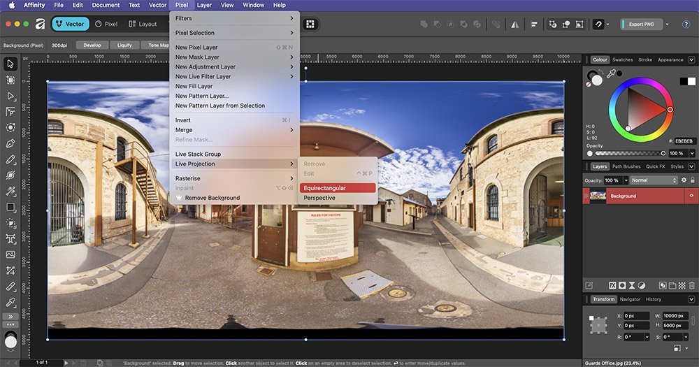 Edit in 360˚ using Live Projection