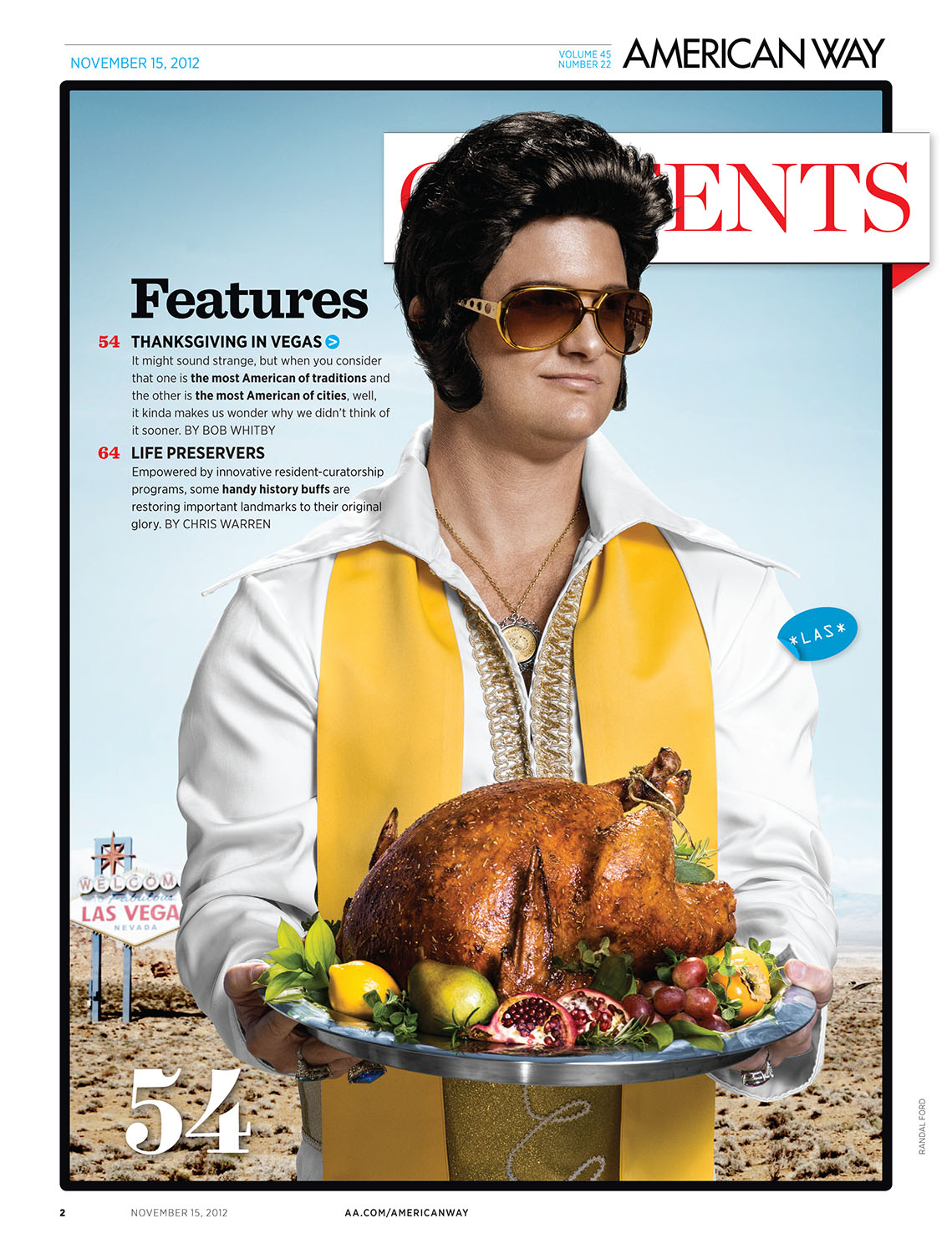    The&nbsp;   table of contents from &nbsp;American Way,&nbsp; November 15, 2012  