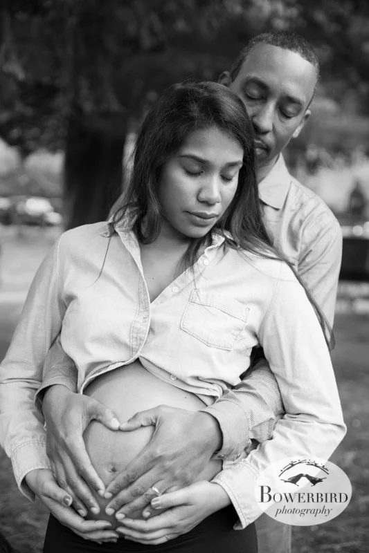 Heart hands over baby belly bump! © Bowerbird Photography 2013; Maternity Photography, Oakland.