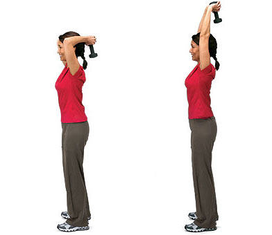 you can do this with 2 hands at the same time or one hand at a time. remember to hold your elbow in one place and let the triceps do the work instead of your whole arm.