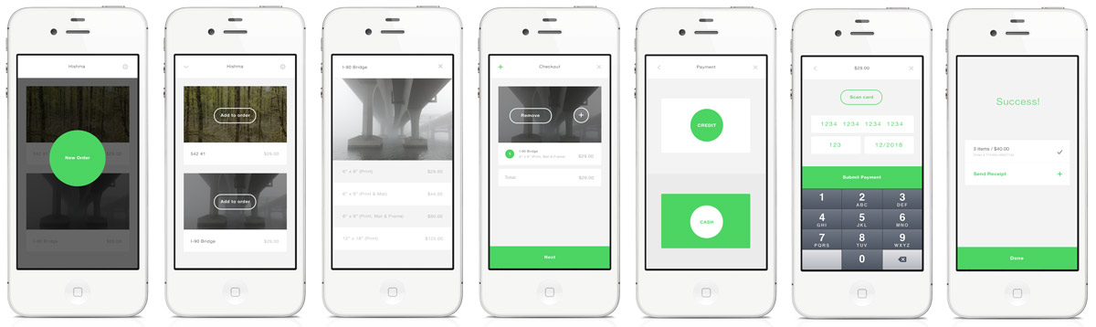 A complete flow, left to right, of the current checkout app.