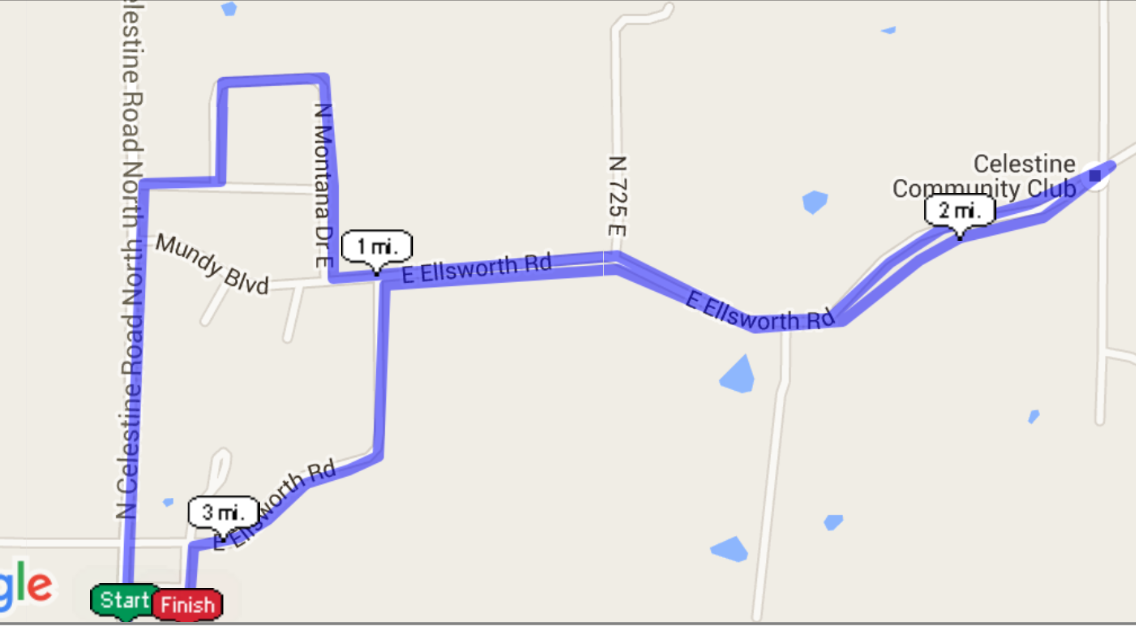 5K route stating from Happy Hour and IN HWY 164 intersection