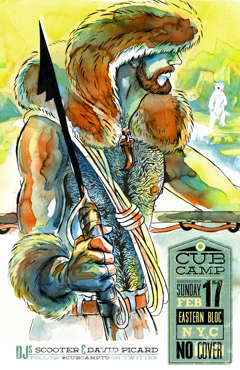 Cub Camp I was invited to create a poster for the popular club night founded in Toronto. Each event features the artwork of a different illustrator.