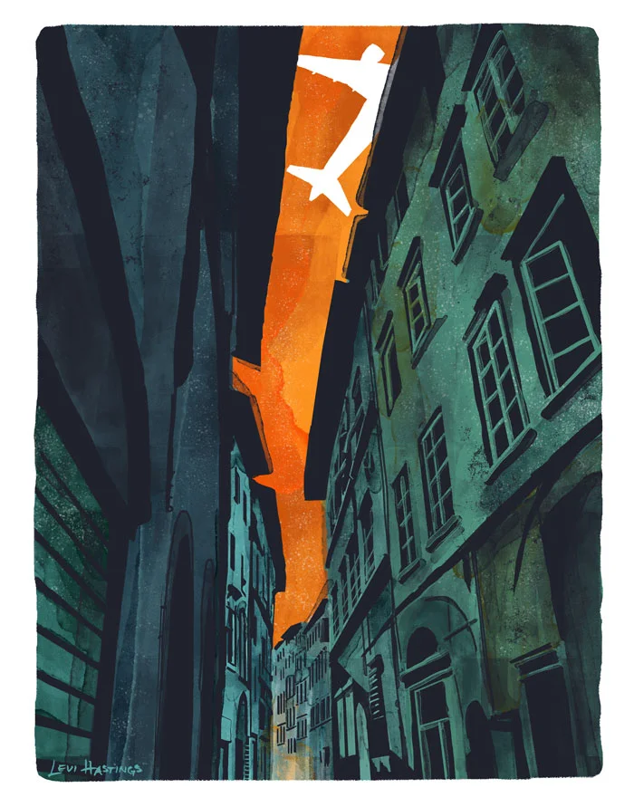 Arrived at Destination11" x 14" Watercolor &amp; Digitial