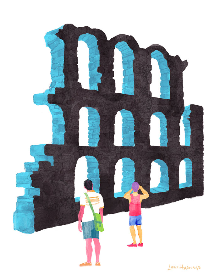 Ruin11" x 14" Watercolor &amp; Digitial