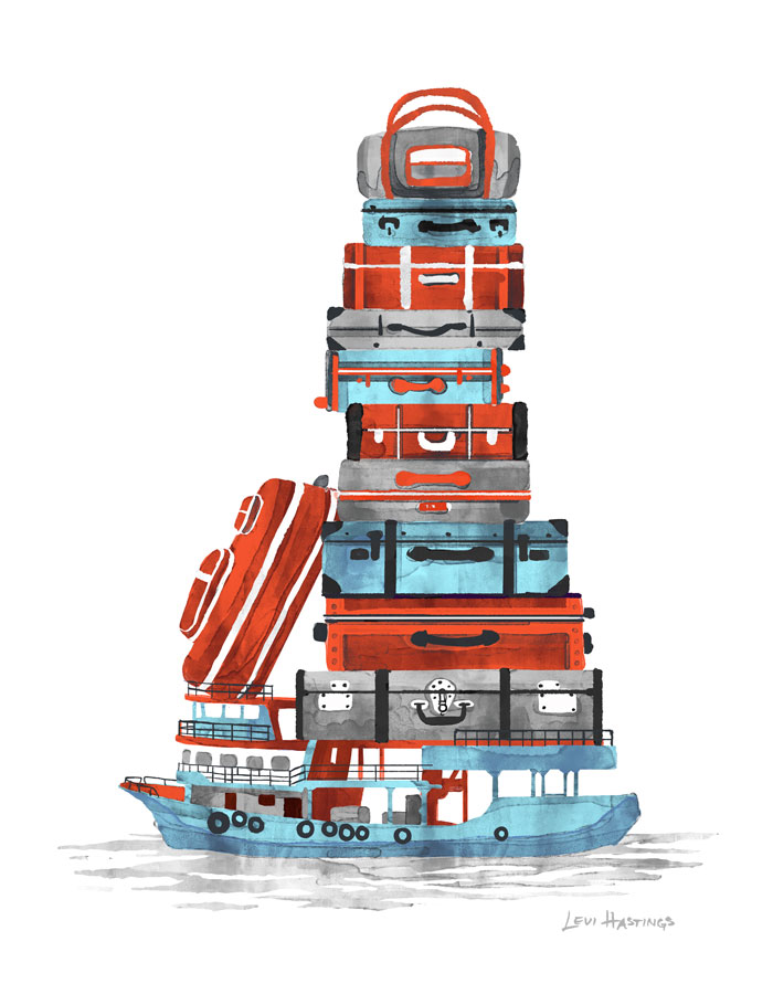 Baggage Barge11" x 14" Watercolor &amp; Digitial