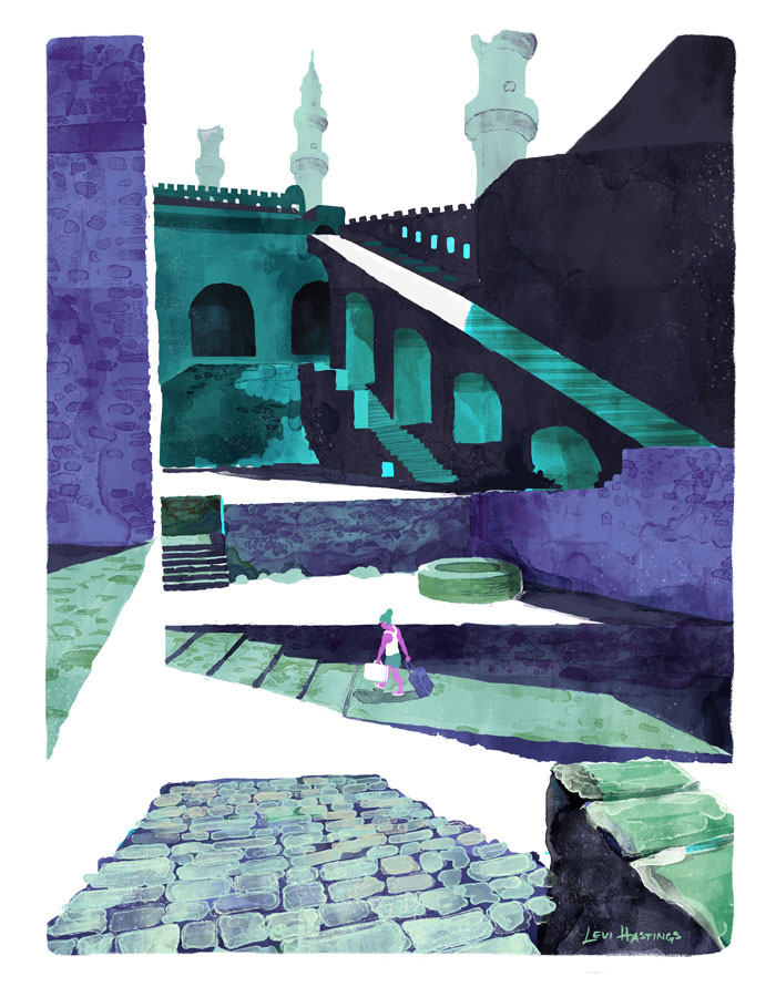 Convenient Location11" x 14" Watercolor &amp; Digitial