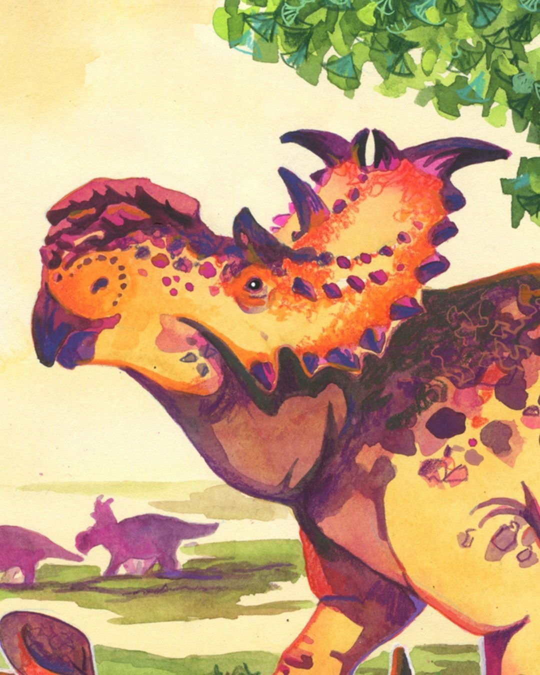 In honor of Mother's Day, I'm featuring this tough matriarch from the cretaceous. I recently delivered this Pachyrhinosaurus commission to an enthusiastic client. I've been busy creating a variety of dinosaur family portraits as commissioned pieces, 