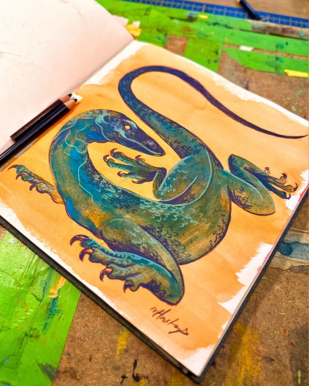 I'm reposting this because the the first time this got me flooded with an army of bot followers... so hoping this time goes a little better:

This monitor lizard has been lurking in my sketchbook for quite some time, and I recently decided to give he