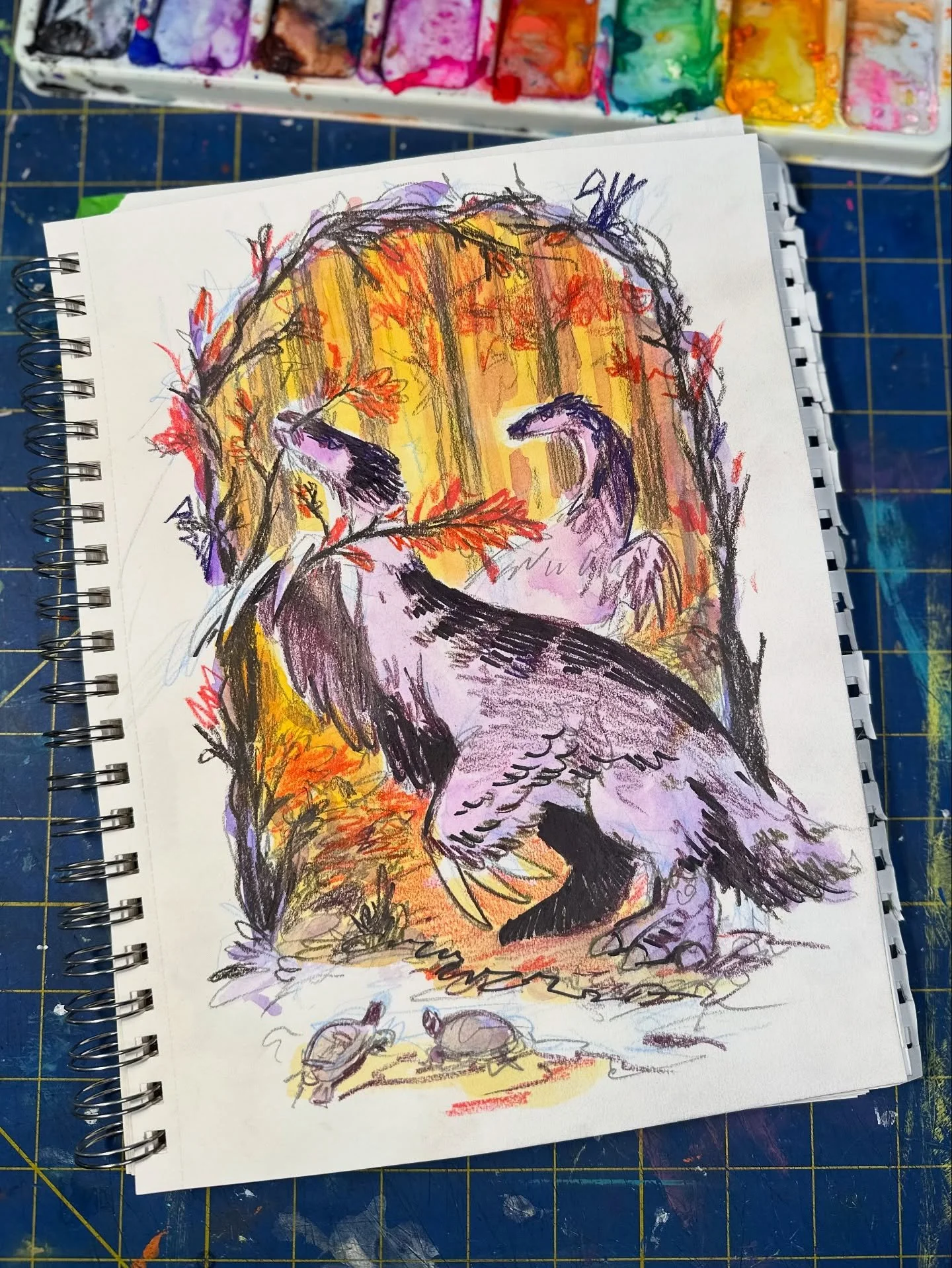 October 15th is #nationalfossilday, so I thought I would share a concept sketch for one of the pieces I&rsquo;m working on for my 2026 Paleoart calendar. As I&rsquo;m wrapping myself in the autumnal mood, I imagined a pair of Therazinosauris munching