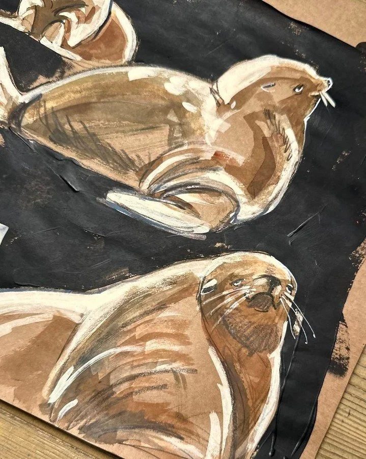 Can't stop thinking about #Chonkers the Sea Lion. I felt compelled to paint some studies of  the Stellar Sea Lion taking over the piers of San Francisco.