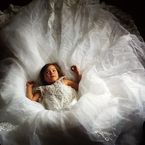 July 2012: Play time in mommy's wedding dress