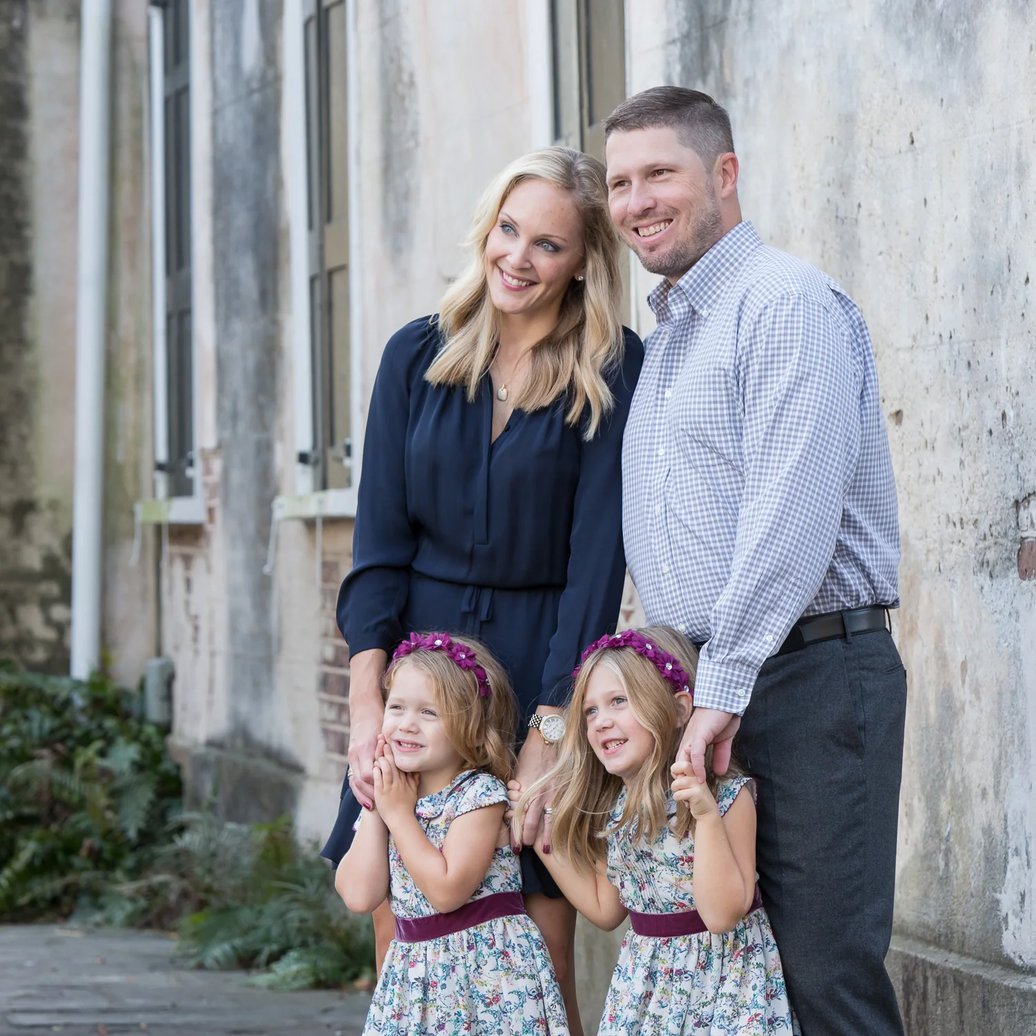 family of four portrait on Charleston street