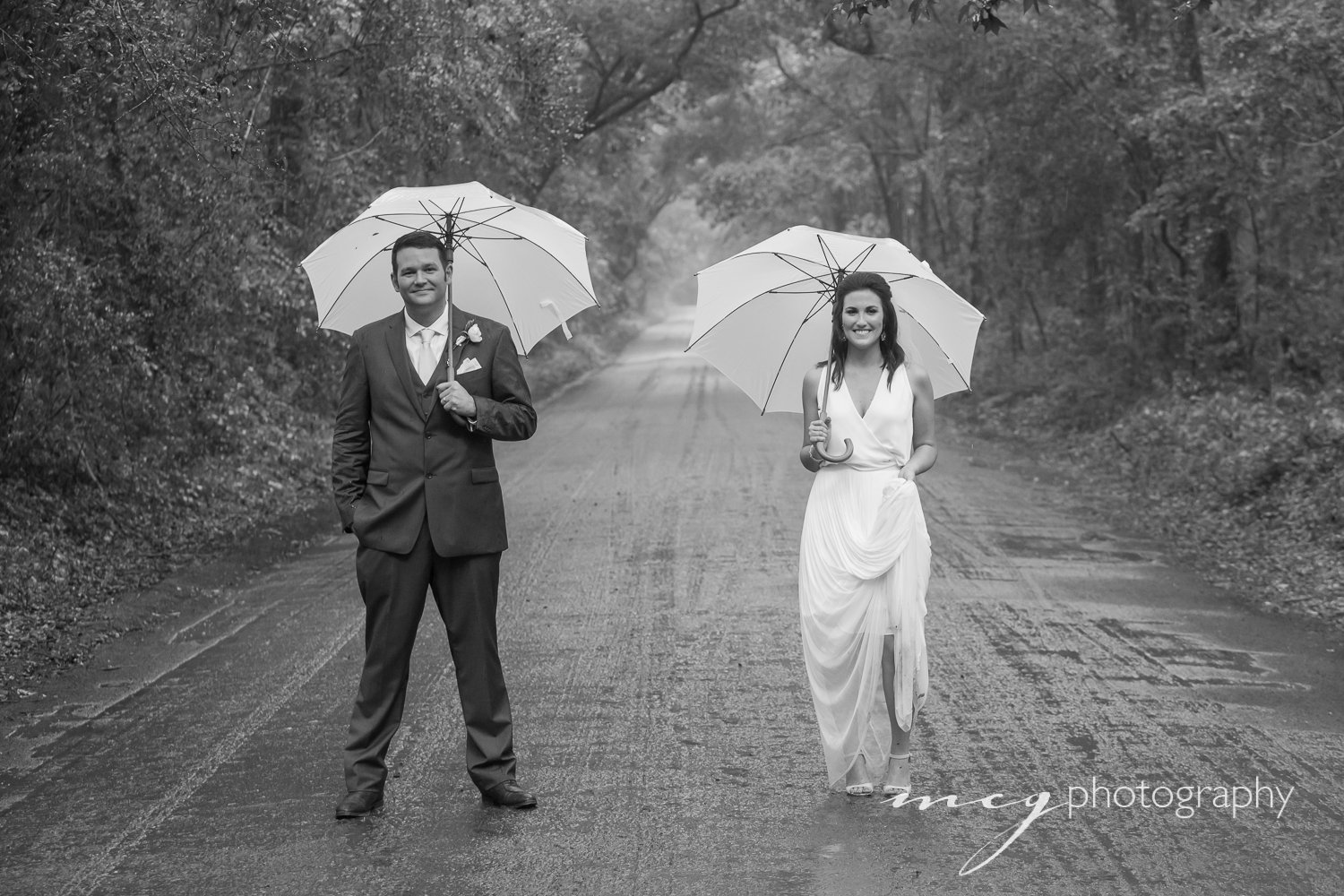 wedding portraits in the rain