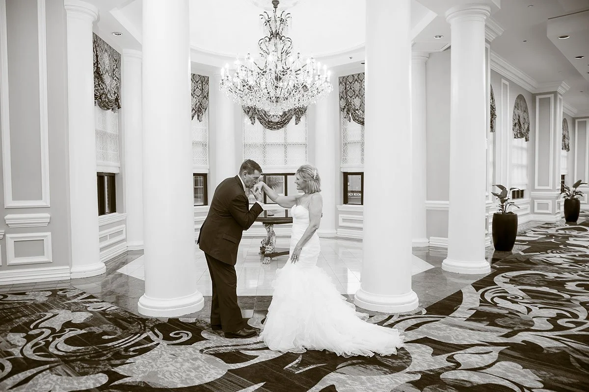 bride and groom dancing in Charleston Place hotel