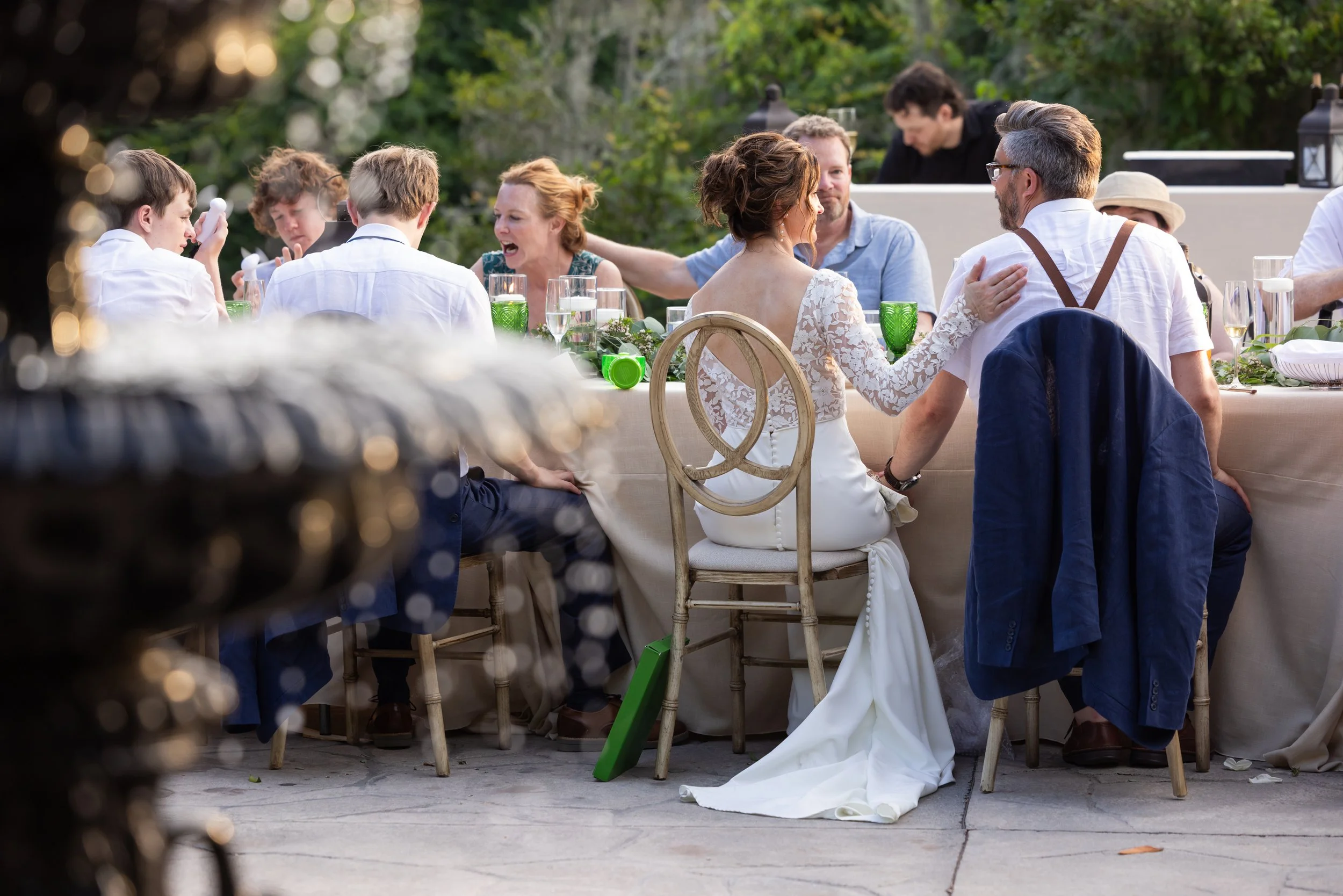 family style dining outdoor reception at Legare Waring House