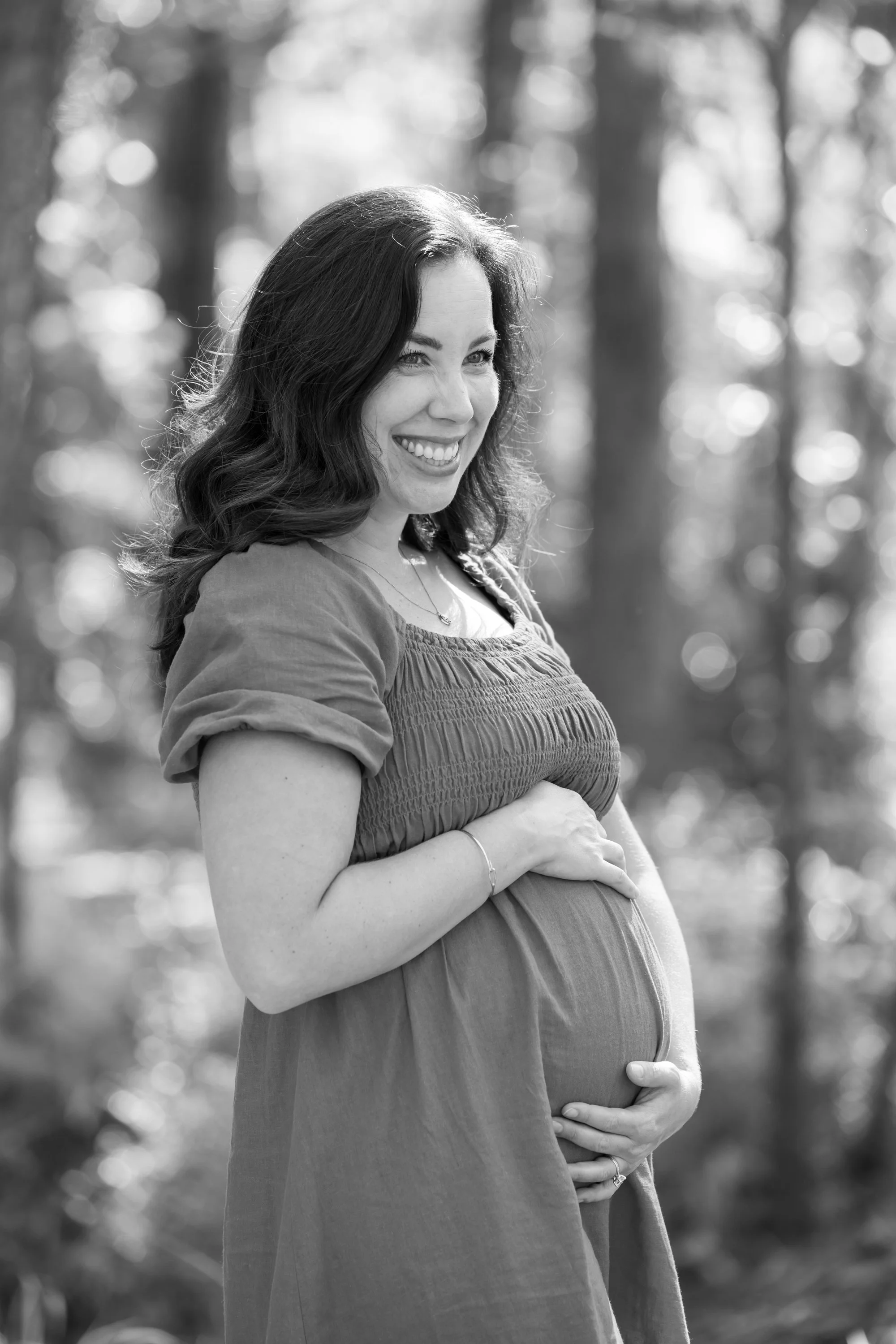 black and white of baby bump