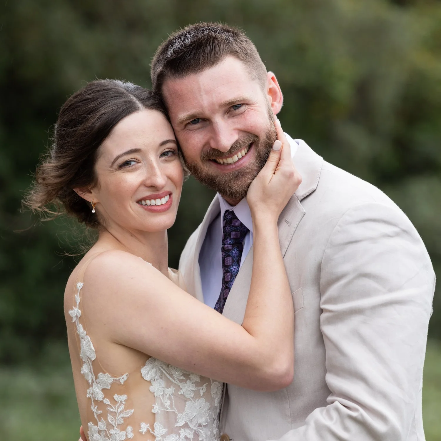 outdoor close up of wedding couple