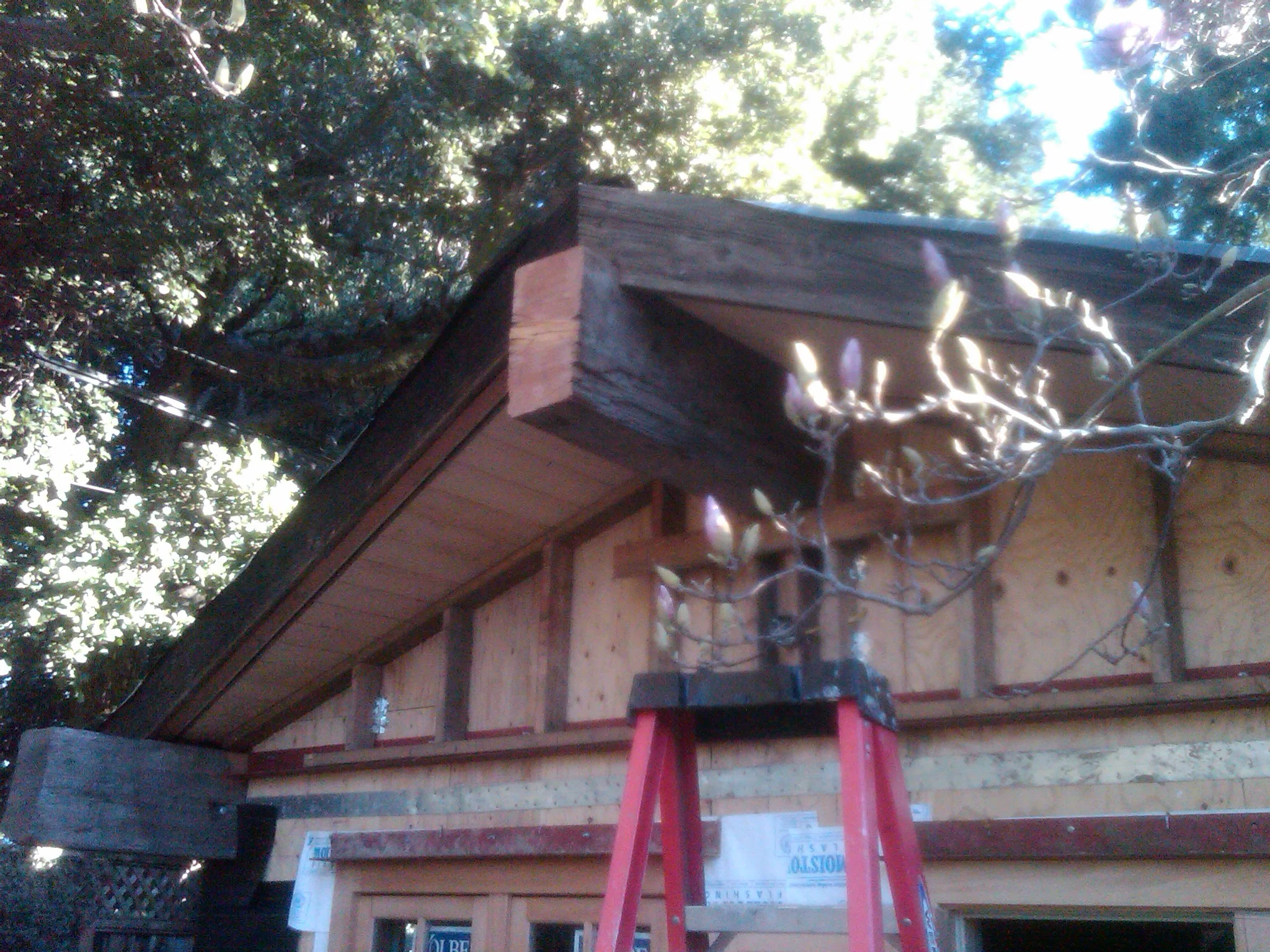 The old ridge beam in place