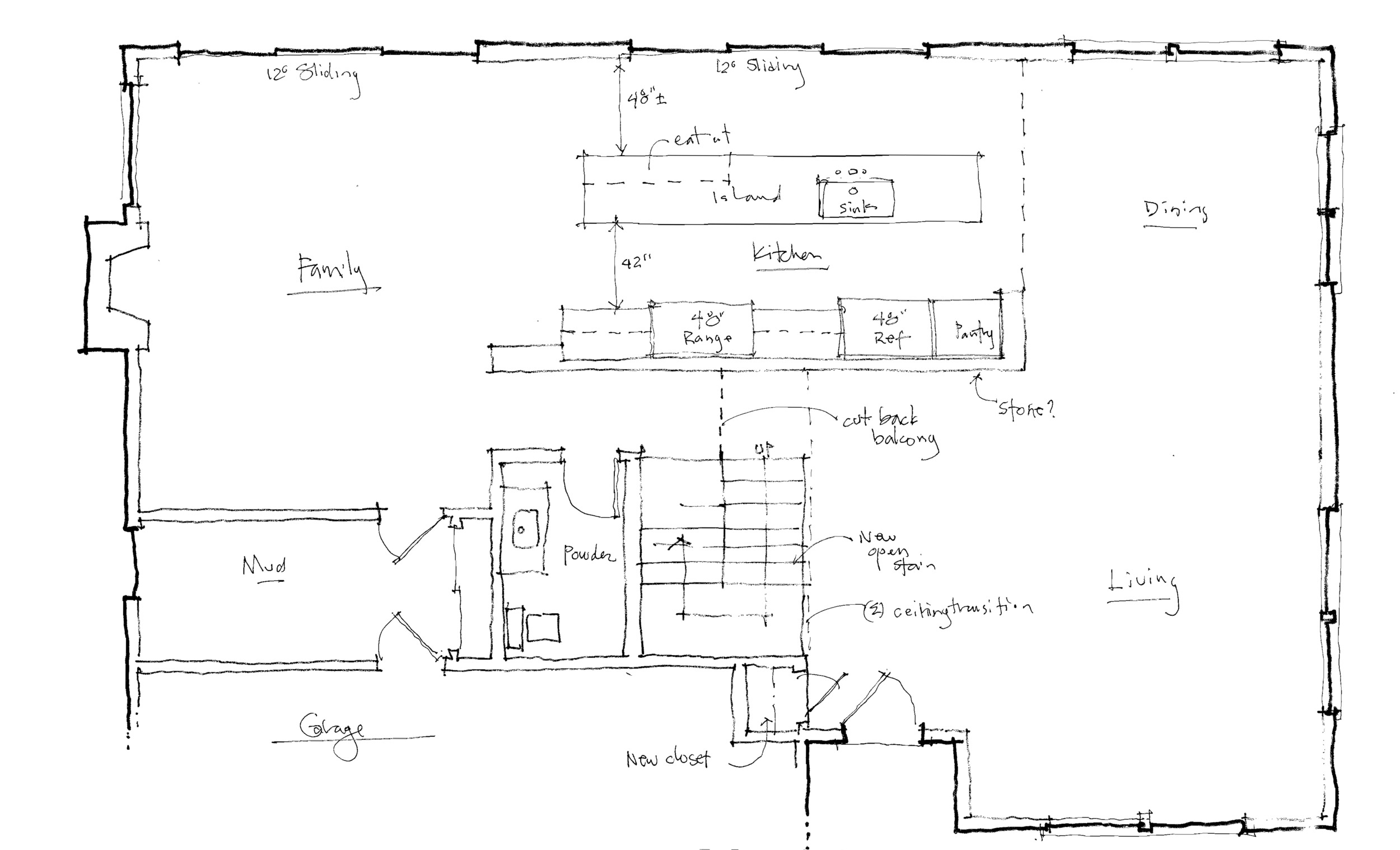 The most basic plan, leaving the existing stair.