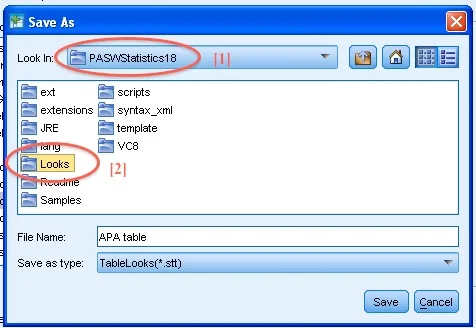 SPSS TableLooks Screen Example Cell Looks Directory Content: Save As