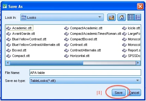 SPSS TableLooks Screen Save AS: Save