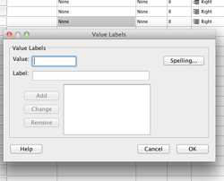 SPSS Dialog box for entering value labels