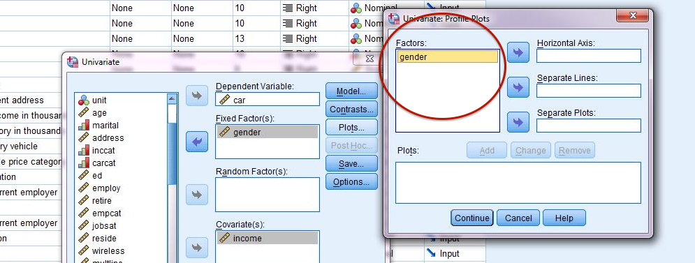 Only the "Fixed Factor(s)" predictor is available in the "Univariate: Profile Plots" dialogue