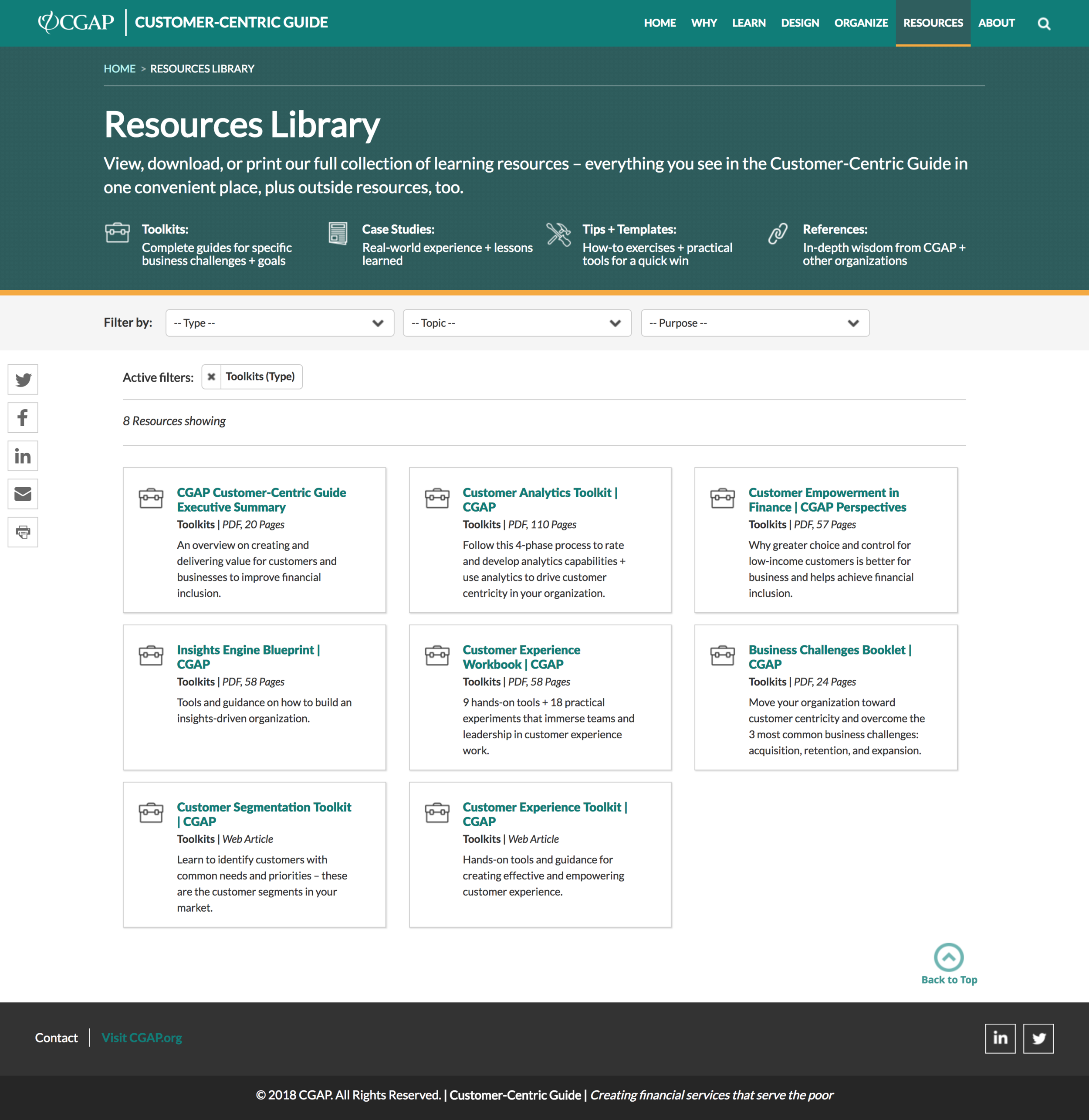 Live website - Resources page